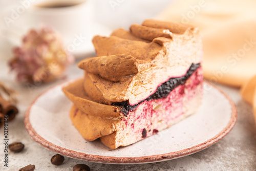 Wallpaper Mural Marshmallow cake with cup of coffee on brown concrete. side view, selective focus Torontodigital.ca