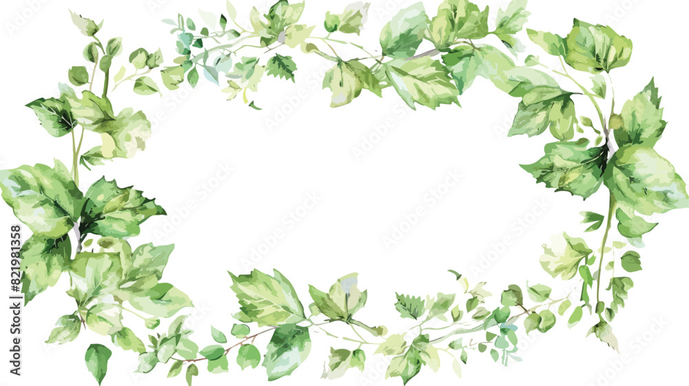 Watercolor light green leaves wreath photo frame bord