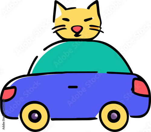 car cat, icon doodle offset fill