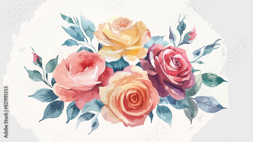 Watercolor flowers bouquet roses for greeting card 