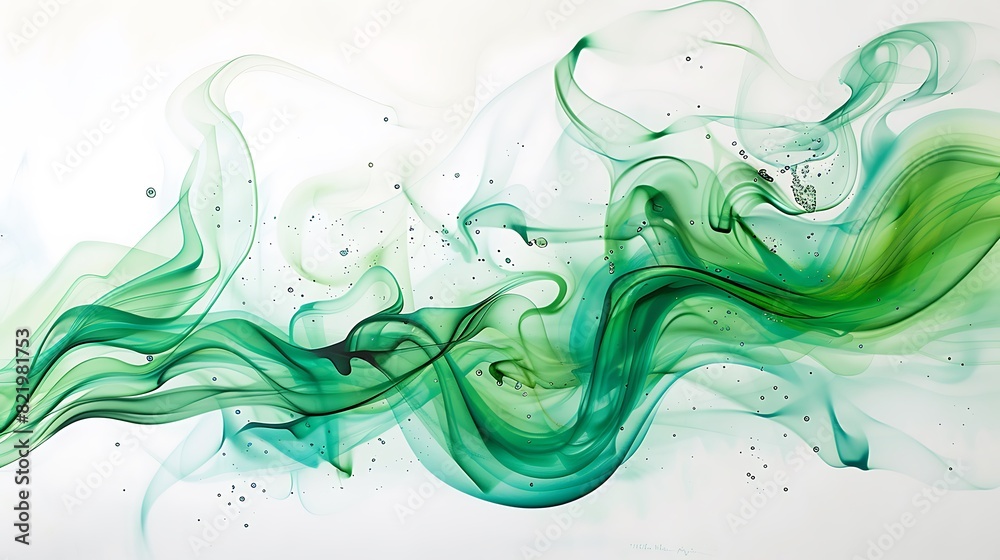 Whimsical green smoke tendrils wafting delicately on a pristine white canvas, adding a touch of magic and wonder to the serene setting.