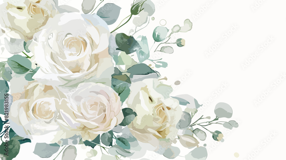 Watercolor flowers white roses. Bouquet for wedding illustration
