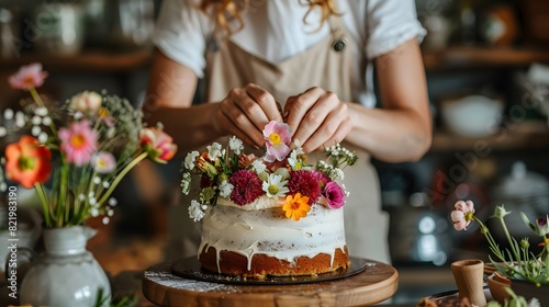 Beautifully Decorated Wedding Cake Featuring Edible Blooms