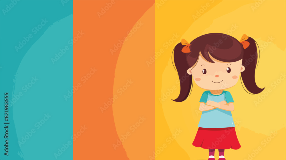 Cute little girl on color background Vector style Vector