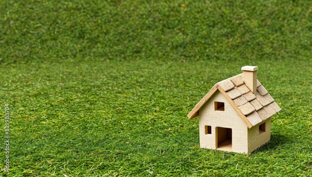 a small toy homemade house stands on the lawn a small toy homemade house stands on the lawn