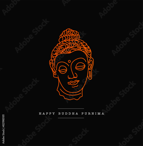The Buddha pornima greetings with buddha face icon. Art work