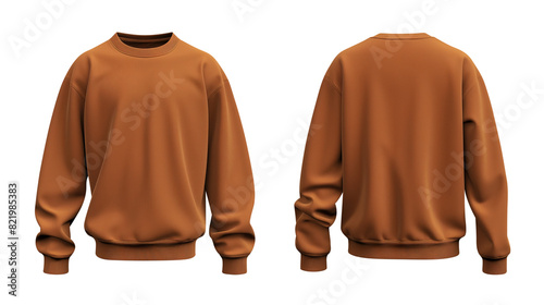 Brown sweatshirt templates Pullovers with long sleeve from two sides isolated on transparent white background, clipping path