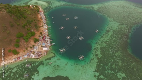 Aerial view of fishing village on Kukusan Island, Komodo, Indonesia. photo