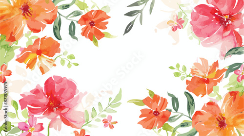 Watercolor pink orange flower garden for wedding birt