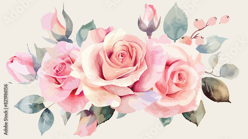 Watercolor pink rose flower arrangement for background