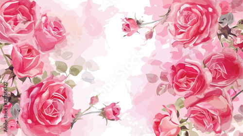 Watercolor pink rose flower frame background for background
