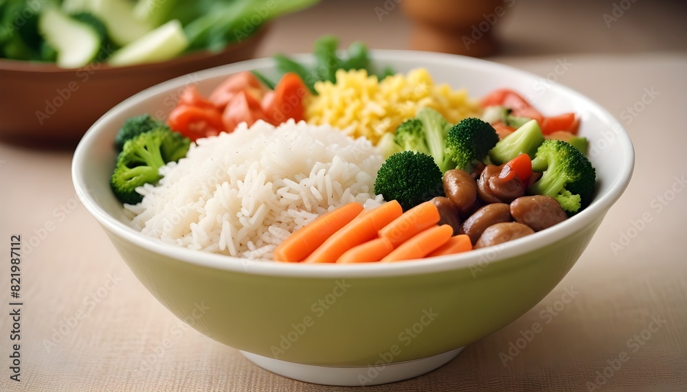 Bowl with tasty rice and vegetables. Selective focus. Bowl with tasty rice and vegetables. Selective focus.