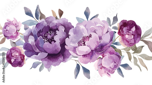 Watercolor purple peony bouquet flowers arrangement illustration