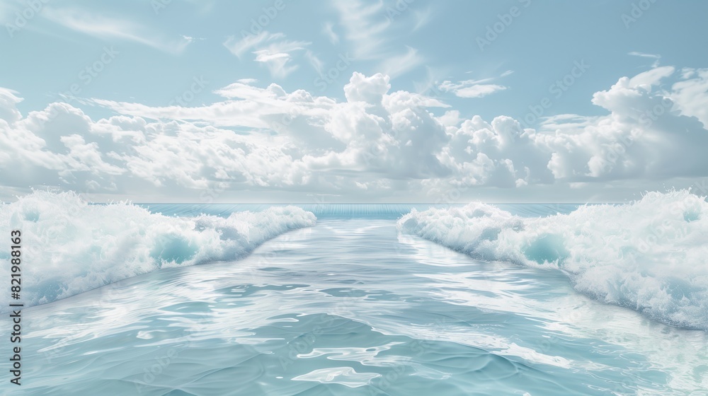 Obraz premium A vast wave pool, like an infinity pool, stretches to a virtual horizon, blending waves into the sky.