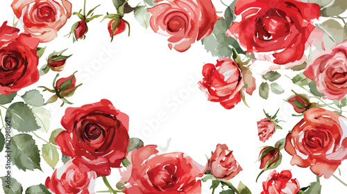 Watercolor red rose flower frame for wedding birthday
