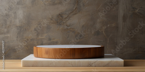 Podium background 3D product platform stage pedestal. Light background 3D wood podium stand scene studio.