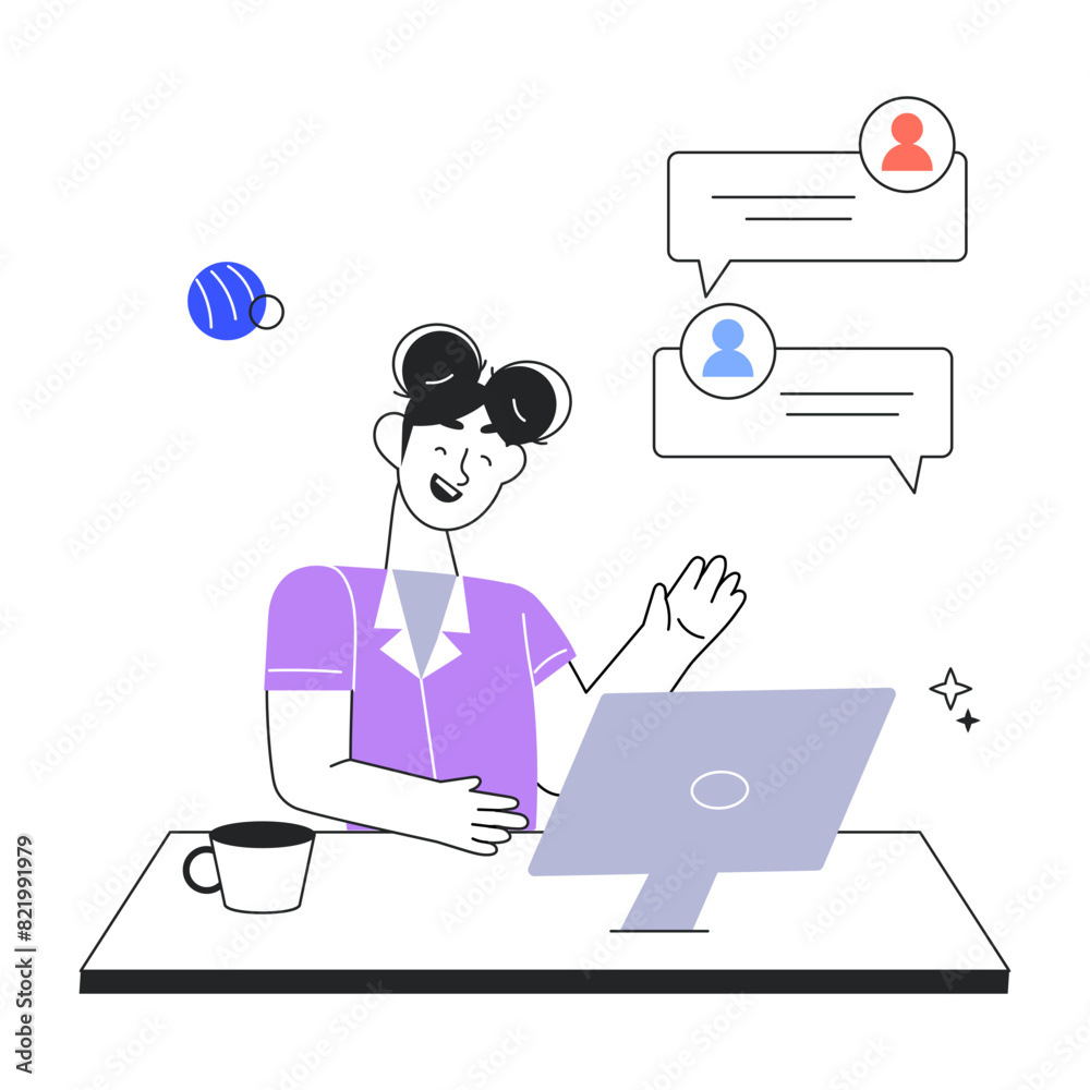 Easy to edit linear mini illustration of online chat Easy to edit linear mini illustration of online chat