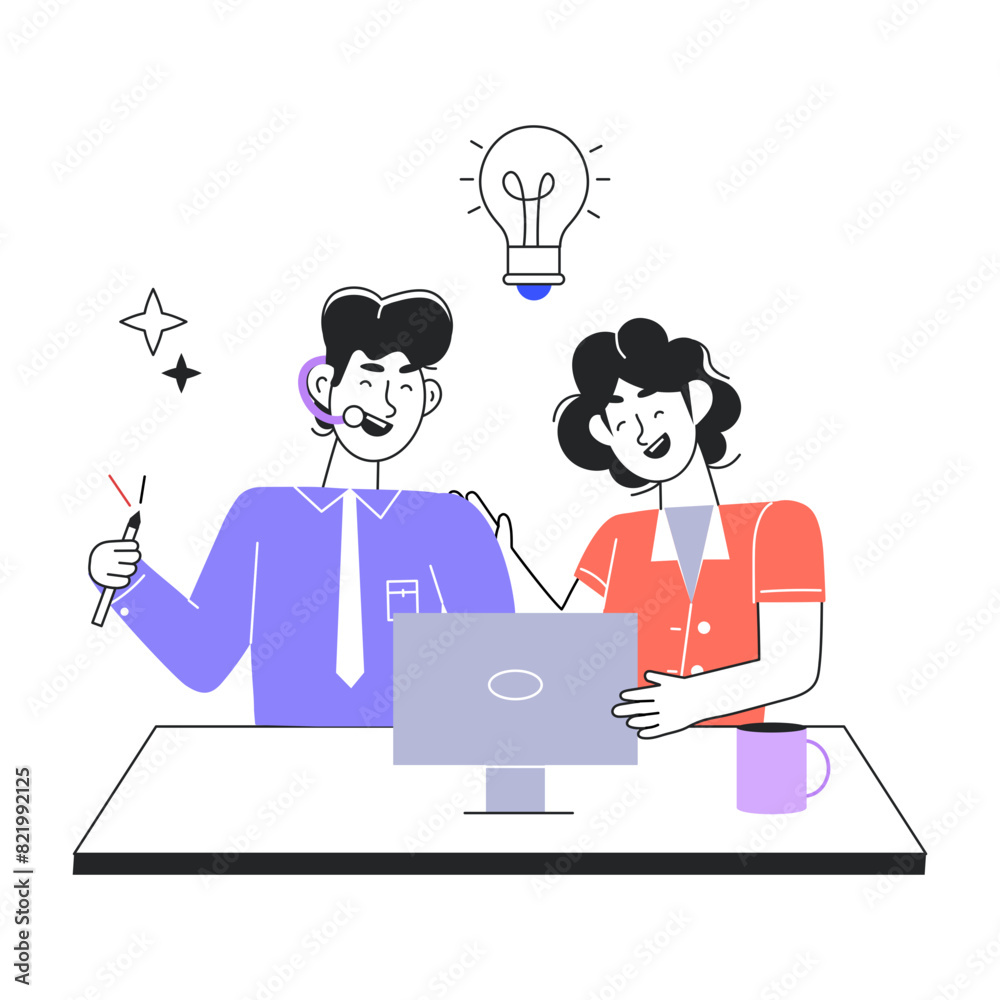 Modern line style mini illustration of entrepreneurs Modern line style mini illustration of entrepreneurs