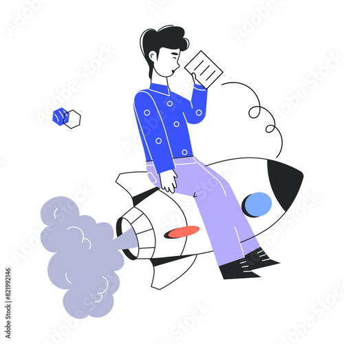 Scalable line style mini illustration of a startup 