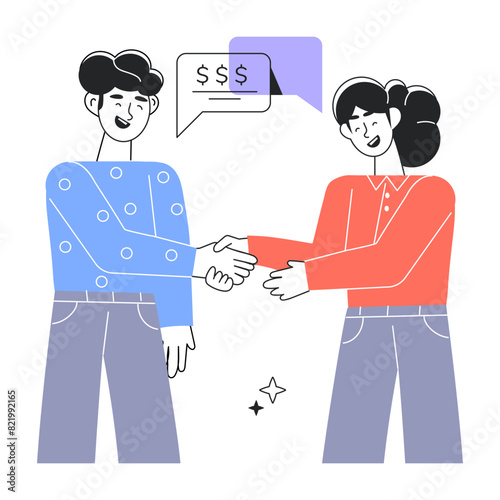 Download linear mini illustration of business partnership 