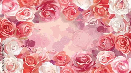 Frame made of beautiful roses on color background Vector