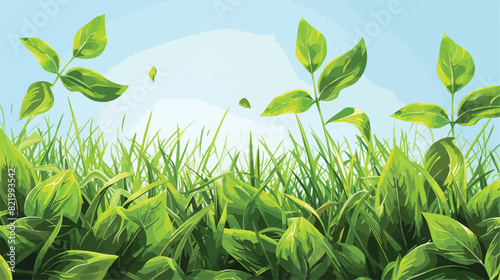 Fresh green leaves and grass for background Vector style