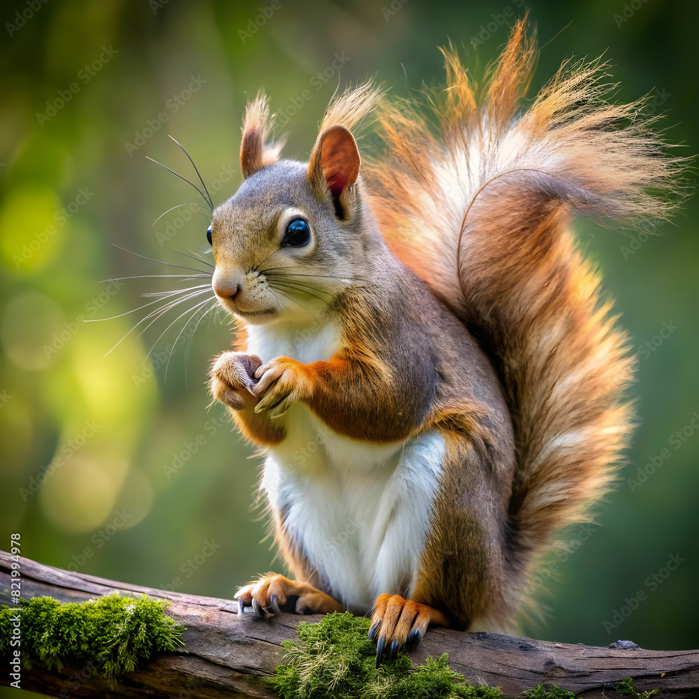 Fototapeta premium a squirrel with a realistic fluffy tail sits on a