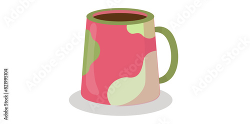 Doodle Mug With Abstract Pattern, Ceramic Crockery Vector Illustration.	