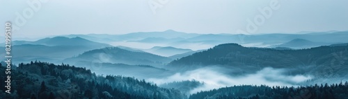 Mountain layers landscape in fog. © grigoryepremyan