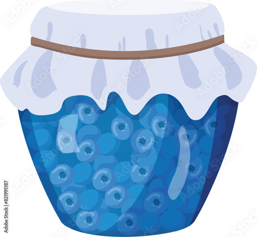 Graphic design of a sealed jar filled with blueberry jam, isolated on white background