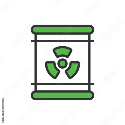 Nuclear waste, in line design, green. Nuclear, Waste, Radioactive, Hazardous, Disposal, Energy, Safety, on white background vector. Nuclear waste editable stroke icon.
