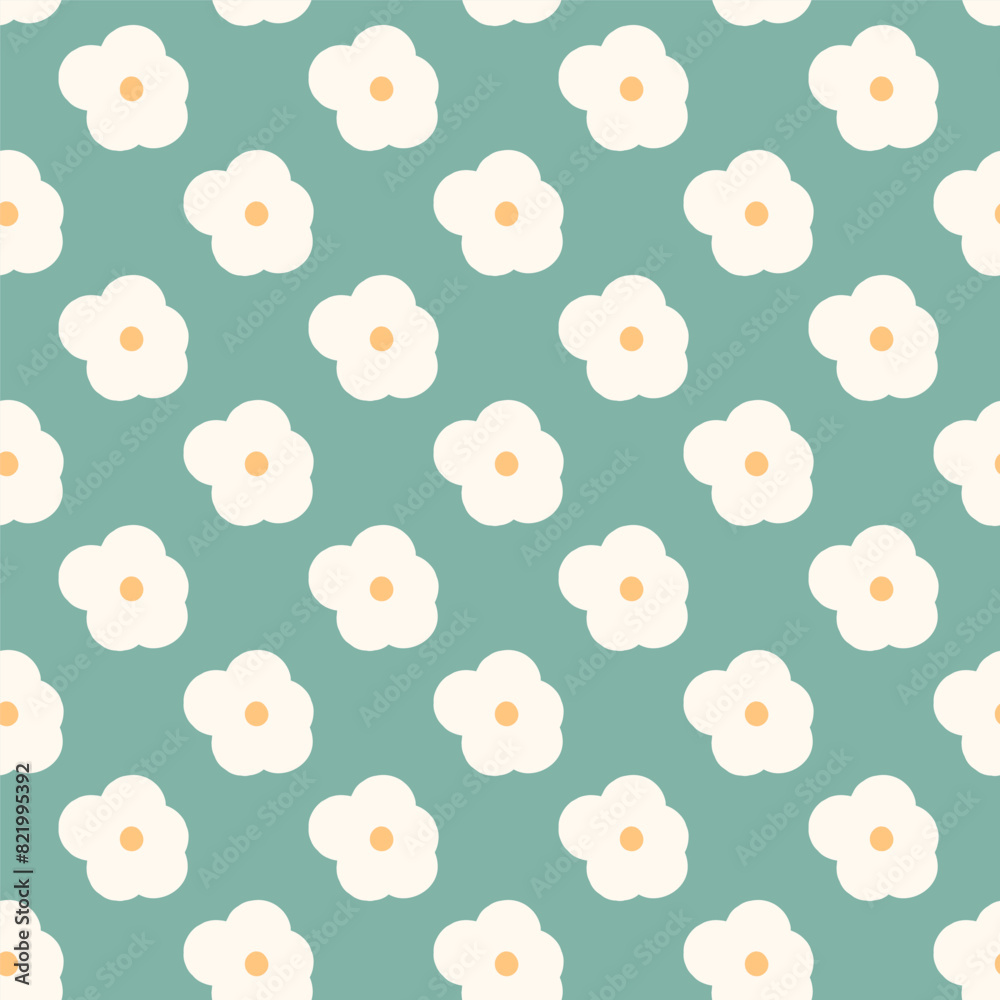 Camomile flowers seamless pattern. Floral endless background. Flower ornament tile. Vibrant simple botanic repeat cover. Vector hand drawn illustration. Camomile flowers seamless pattern. Floral endless background. Flower ornament tile. Vibrant simple botanic repeat cover. Vector hand drawn illustration.