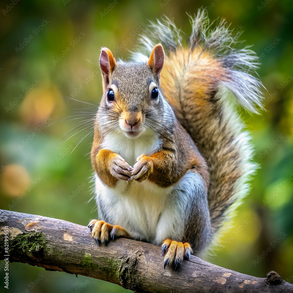 a squirrel with a realistic fluffy tail sits on a a squirrel with a realistic fluffy tail sits on a