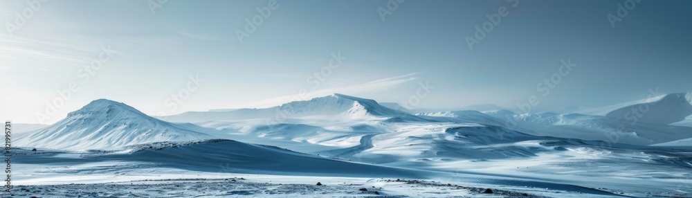 Beautiful landscape of snowy mountains and hills.