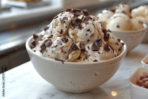 Stracciatella Gelato: Creamy gelato with fine chocolate shavings throughout, served in a bowl or cone. 