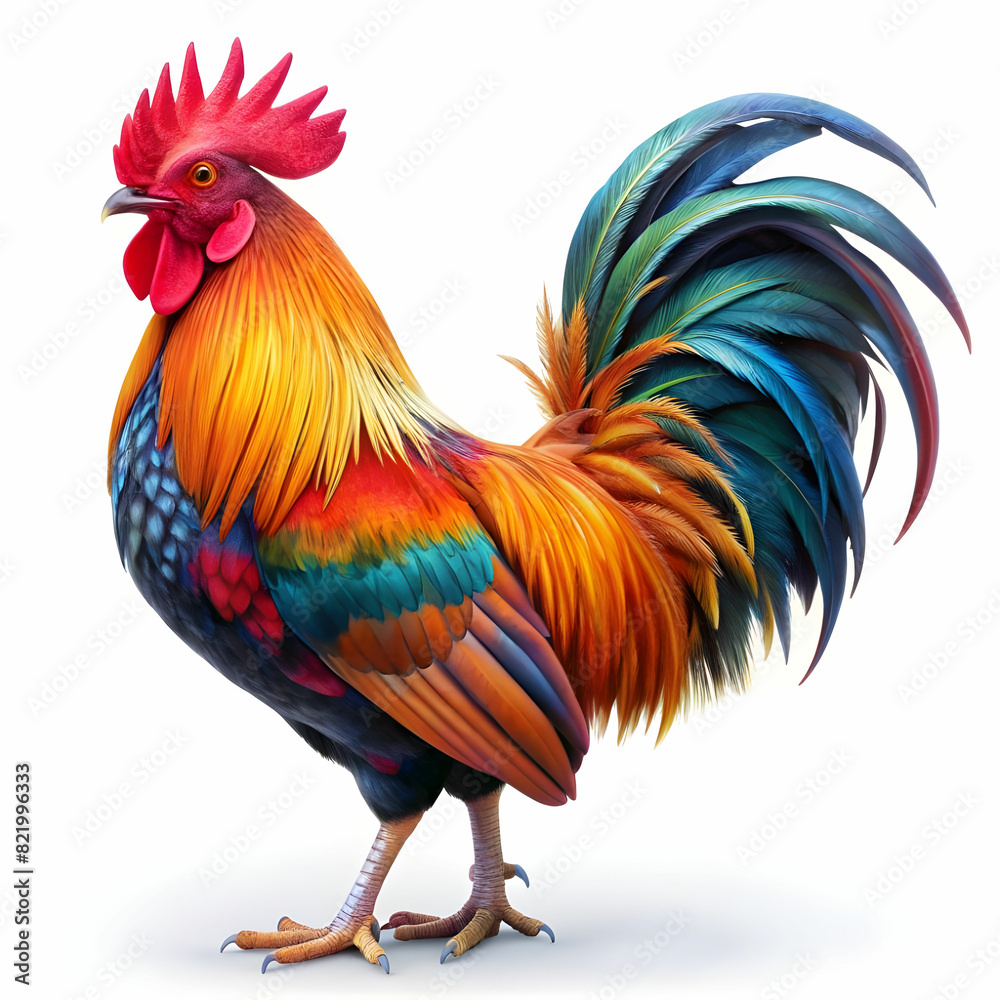 Fototapeta premium a vibrant colors rooster white background