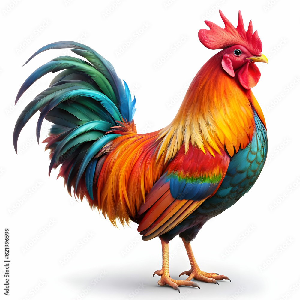 a vibrant colors rooster white background