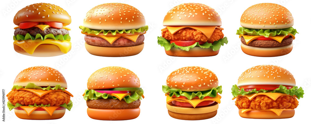 3d hamburgers png element set on transparent background 3d hamburgers png element set on transparent background