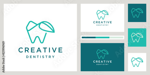 Dental wit initial, leaf, nature logo design inspiration 