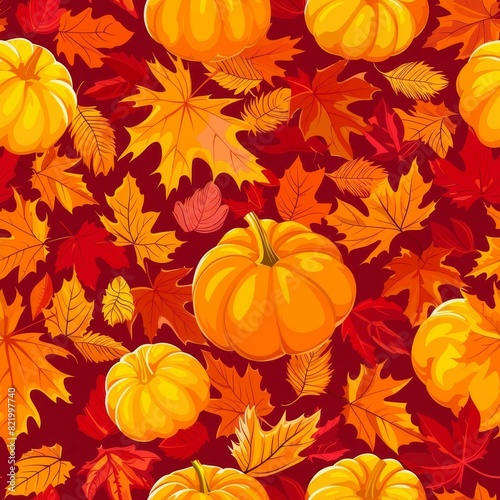 Fall harvest  autumn theme with golden pumpkins and leaves for thanksgiving day background