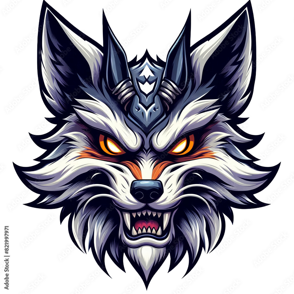 Obraz premium wolf head mascot, Guardian of the Forest: A Digital Painting of a Wolf Mascot Protecting Its Territory