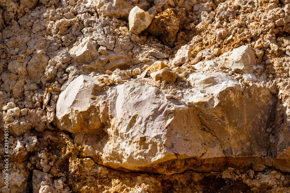 Cream-colored marble-like limestone in a geological outcrop. Lower Carboniferous, Russia