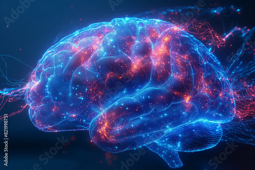 3D brain, an AI made with modern technology, is indolent in the brainwave path photo