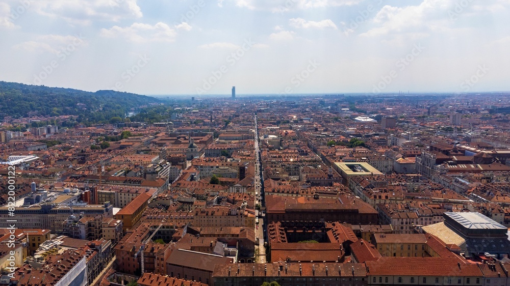 Obraz premium Cityscape with numerous red roofs, evoking a European ambiance