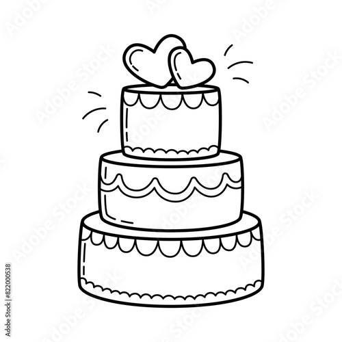Wedding celebration cake. Simple linear hand drawn doodle illustration