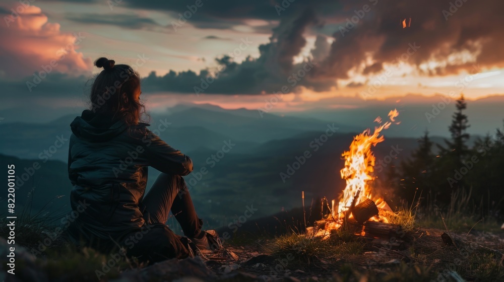 Fire camping background illustration. Generated by AI Fire camping background illustration. Generated by AI