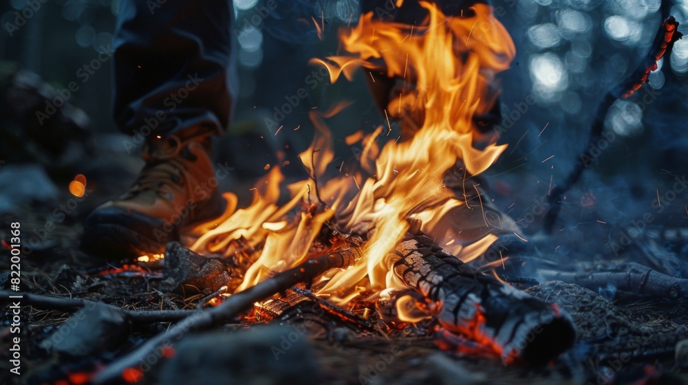 Fire camping background illustration. Generated by AI Fire camping background illustration. Generated by AI