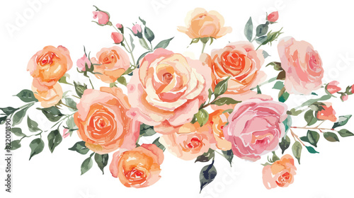 Watercolour Floral Bouquets Peach Pink Roses Summer A