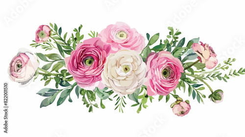 Watercolour Floral Bouquets Pink Green Ranunculus Spr