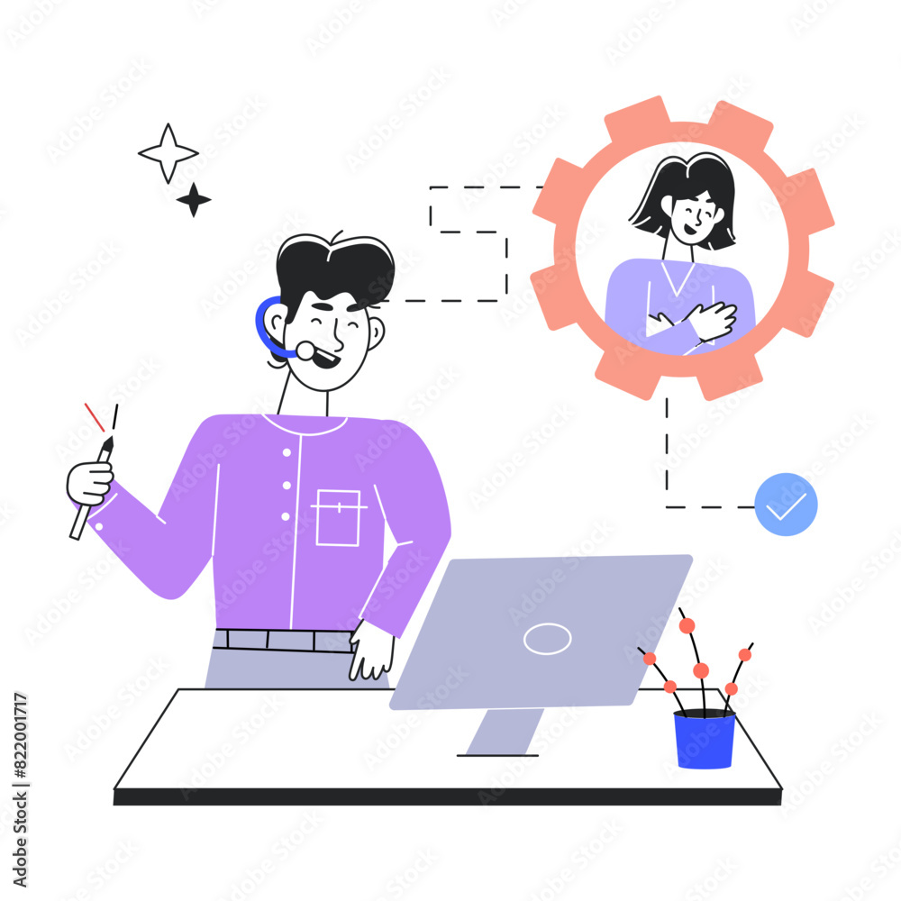 Premium line style mini illustration of tech communication Premium line style mini illustration of tech communication